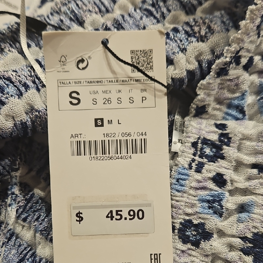 Zara Cottagecore Blue Floral Ruched Smocked Top - Long Sleeve - Picture 8 of 8